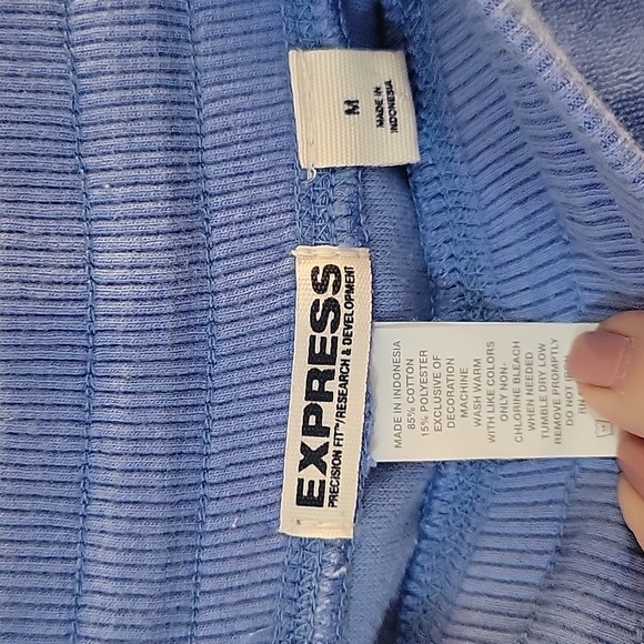 Express Blue Terry Zip-Up Hoodie and Cropped Pants Set Medium - Picture 6 of 7